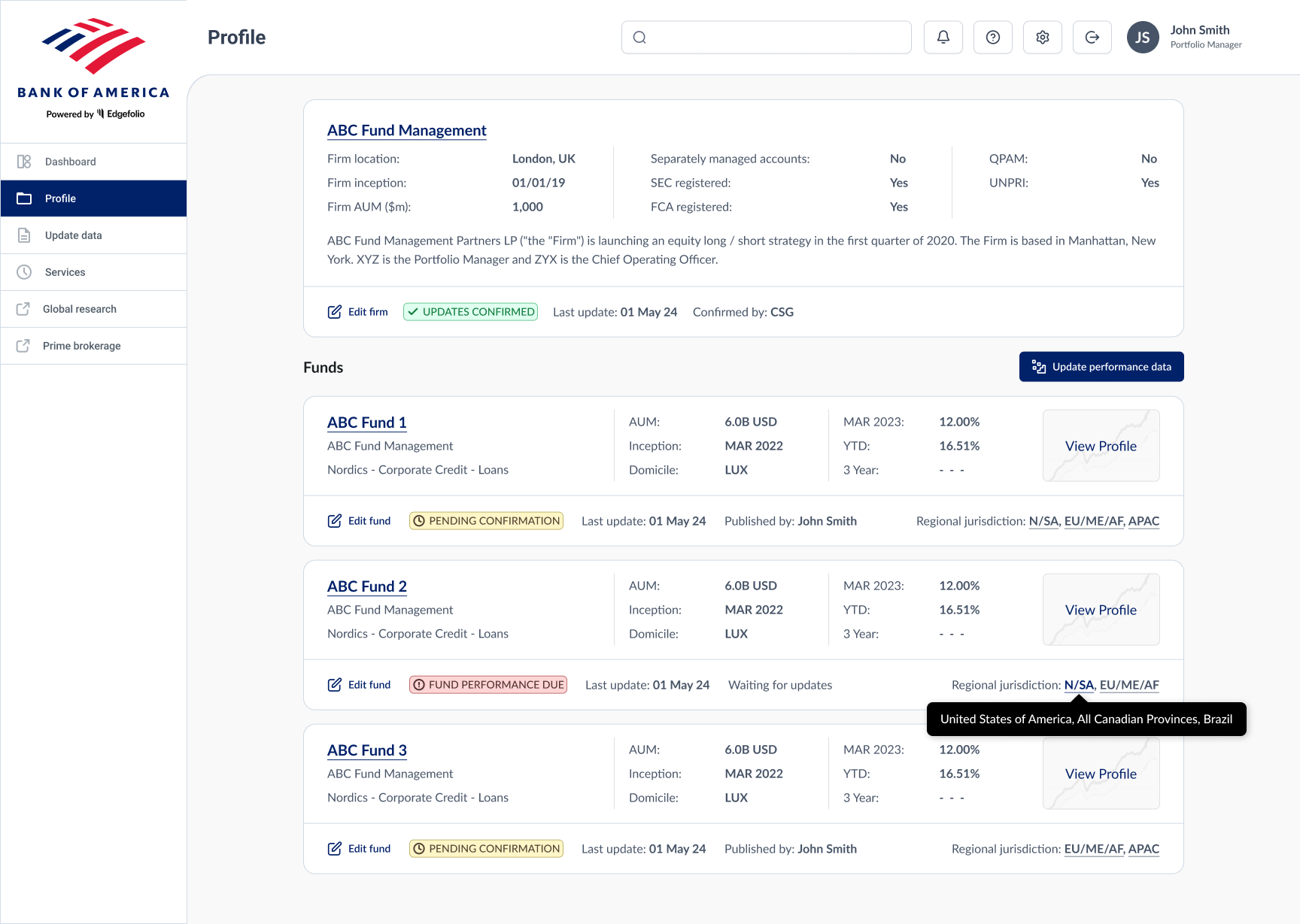 Edgefolio fund manager invested funds management screen